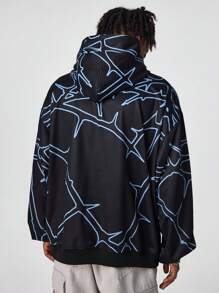 Manfinity VCAY Men's Drawstring Hooded Full Print Casual Loose Fit Pullover Sweatshirt, For Fall Winter - Blue - View 5