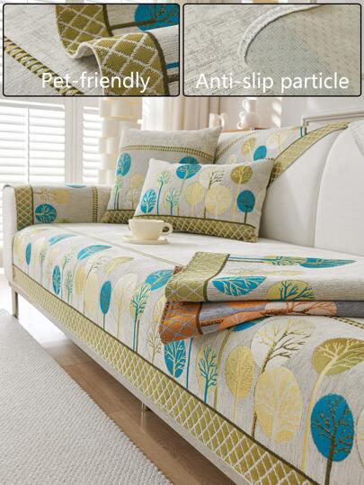 1pc Chenille Plant Non-Slip And Anti-Scratch Sofa Cover, Simple Four Seasons Universal Split Sofa Cushion,Fall Decor,Autumn Decor,Room Decor