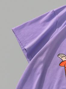 Nick 90s | SHEIN 大码休闲卡通人物印花短袖 T 恤，夏季，图案 T 恤 - 紫色 - 查看 5