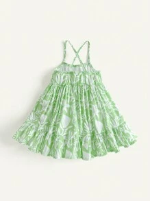 Cozy Pixies 女婴花卉印花束腰连衣裙 - 綠色 - 查看 2