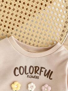 Cozy Pixies Áo nỉ dài tay cổ tròn in hoa cho bé gái - Màu be - Xem 3