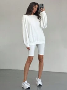 Aloruh 2 Cái/bộ Áo Chui Đầu Rộng + Quần Xe Đạp Trang Phục Thể Thao Thông Thường Cho Nữ - trắng - Xem 5