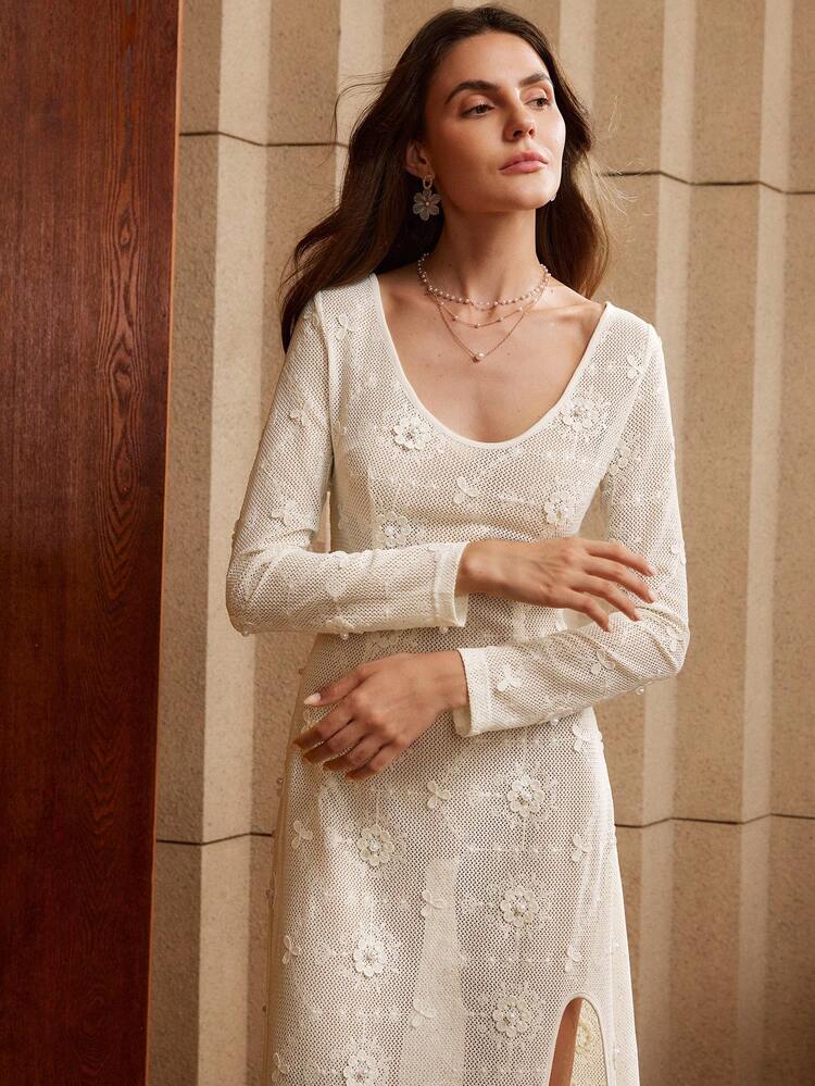 Knitted Floral Midi Dress