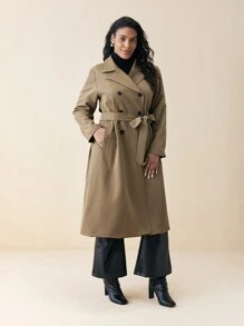 BizChic 大码女式春秋尖领双排扣长袖纯色休闲风衣