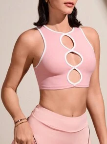 SHEIN Sovereign Charm Camiseta deportiva ajustada con recorte para mujer - Rosa - Ver 3