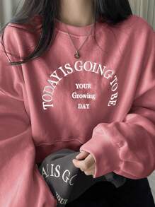 DAZY Women's Loose Letter Print Drop Shoulder Long Sleeve Casual Sweatshirt, Autumn Winter,Long Sleeve Tops,Fall Women Clothes - Pink - View 5