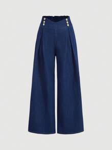 SHEIN MOD Plus Size Loose Fit Button Fly Wide Leg Blue Denim Jeans