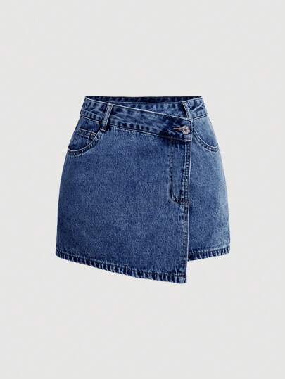 SHEIN MOD 女士纯色简约日常牛仔短裤、夏季牛仔短裤