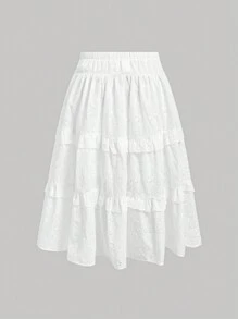 SHEIN MOD 大码女式复古荷叶边不对称下摆半身裙 - 杏色 - 查看 2