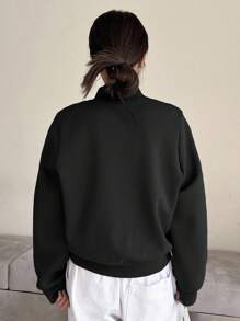 DAZY 女式休闲宽松圆领长袖图案拼色运动衫，秋季 - 黑色 - 查看 4