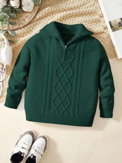 SHEIN Young Boy Loose Fit College Style Long Sleeve Turndown Collar Pullover Sweater,In Fall/Winter