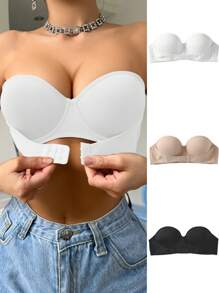 Snug Zone 3 piezas Set de sujetador tipo bustier de unicolor para mujer - Multicolor - Ver 3