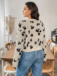 SHEIN Frenchy Plus-Size Women's Woolen Cardigan Jacket, Leopard Print Sweater Cardigan, Bow Strap Top,Cardigan Sweater Old Money Halloween Sweater,Long Sleeve Women Tops Women Jackets Winter Tops Fall Sweaters Fall Clothes Leopard, Knitted Shirt Long Sleeves Woman Fall Women Outfits Women Sweaters Fall Women Sweaters