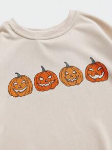 Flirla Women's Pumpkin Print Crew Neck Loose Fit Long Sleeve Casual Sweatshirt, Spring/Autumn