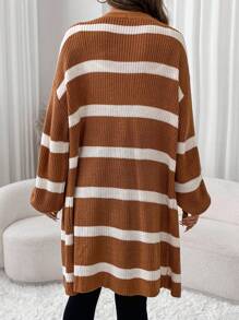 SHEIN LUNE 1 pieza Cárdigan largo beige cálido para mujer, otoño - Caqui - Ver 6