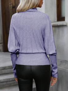 SHEIN Clasi Ladies' Solid Crew Neck Batwing Long Sleeve Casual Sweater For Autumn & Winter