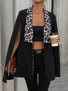 SHEIN Clasi Casual Commute Fashion Cape Shawl Black Blazer For Women