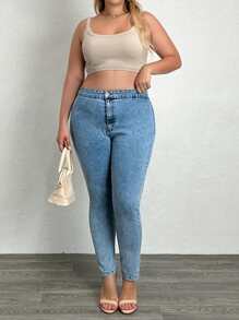 RueChic 97% CottonPlus Front Pocketless Skinny Jean - Light Wash - View 4