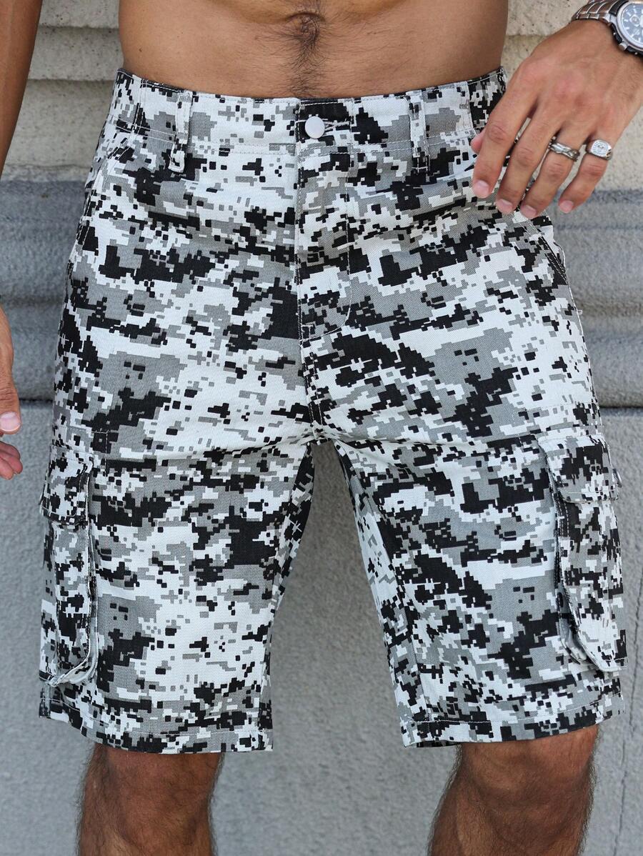 Manfinity LEGND 男士简约日常印花牛仔短裤、牛仔短裤 - 彩色 - 查看 1