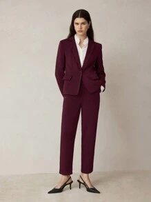 BizChic Traje de chaqueta y pantalón burdeos elegante y profesional para mujer, ropa de trabajo de otoño - Rojo - Ver 5