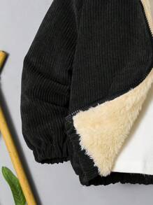 SHEIN 2 piezas Conjunto de invierno para niño bebé informal, chaqueta con capucha de pana y pantalones de cintura elástica - Negro - Ver 4
