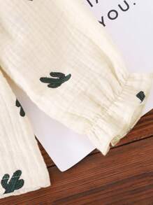 2pcs/Set Baby Girl Cactus Print Long Sleeve Outfit Set - Green - View 6
