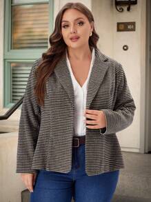 EMERY ROSE Plus Size Nữ Sọc Dài Tay Áo Blazer Công Sở Thường Ngày - Nhiều màu - Xem 1