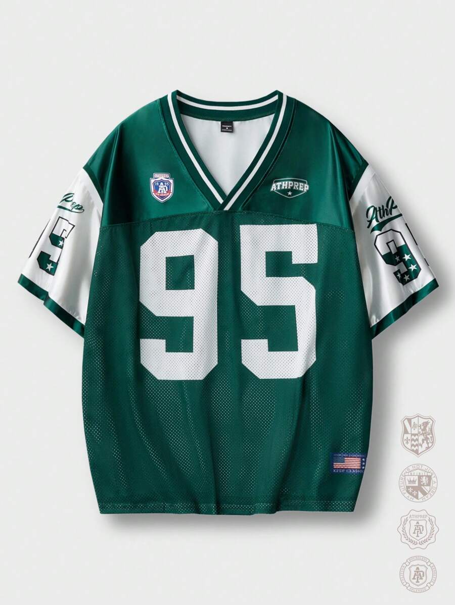 Manfinity RebelGame Men's Loose Fit Digital Print Knit Collar Short Sleeve Jersey T-Shirt Suitable For Summer,Bloke Core,Back To School