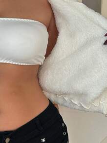 Flirla Plus Size Cute Fashionable Zip-Up Hooded Plush Jacket & Casual Plush Shorts Set - White - View 3