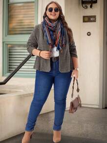 EMERY ROSE Plus Size Nữ Sọc Dài Tay Áo Blazer Công Sở Thường Ngày - Nhiều màu - Xem 4