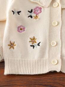 SHEIN 2pcs Baby Girls Fall & Winter Sweater Set - Ruffled Collar Cardigan And Flared Pants, Cute & Elegant - Apricot - View 5