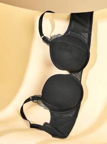 LUVLETTE Lencería negra sexy talla grande con sujetador de encaje y malla con cobertura completa y push-up