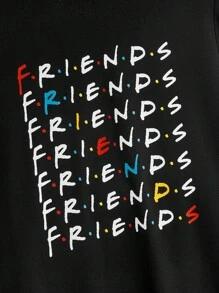 FRIENDS X SHEIN Men's Casual Letter Print Short Sleeve T-Shirt, Summer,Graphic Tee
