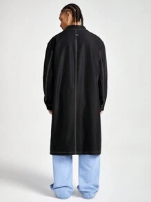 Manfinity VCAY Men's Long Embroidery Loose Woven Trench Coat, For Fall Winter - Black - View 3