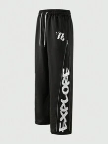 ROMWE MEN Street Life Men's Loose Fit Straight Leg Pants With Side Metal Zipper Adjustable