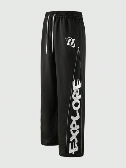 Street Life بنطلون رجالي بقصة واسعة ذو ساق مستقيمة مع سحاب معدني جانبي قابل للتعديل