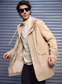 Manfinity VCAY Abrigo informal tipo trinchera de ajuste holgado con capucha, adecuado para el otoño, para hombres - Caqui - Ver 1