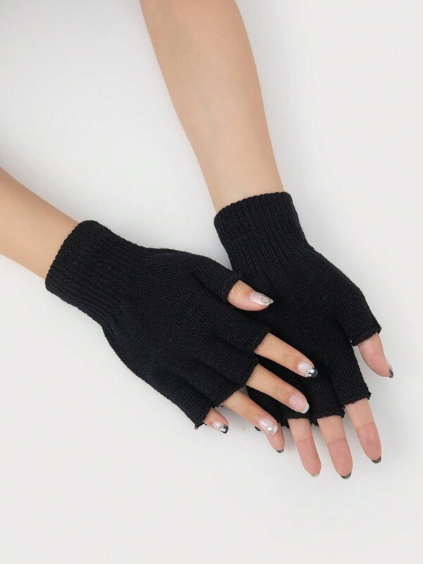 Women's Solid Color Fingerless Gloves, Suitable For Autumn And Winter Outdoor Wear