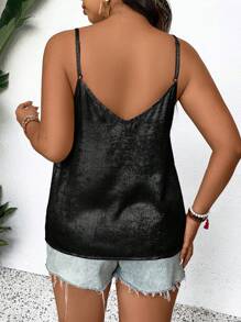 SHEIN Frenchy 女式大码仿纹理贝壳边背心 - 黑色 - 查看 2