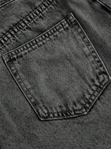 SHEIN MOD 女士纯色简约休闲牛仔短裙 - 深灰色 - 查看 4