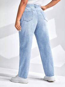 SHEIN EZwear 大码女式简约纯色休闲牛仔裤 - 淺色水洗藍 - 查看 2