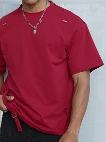 Manfinity Hypemode 男士夏季时尚扎染小众设计宽松短袖 T 恤，夏季 T 恤 - 酒紅色 - 查看 3