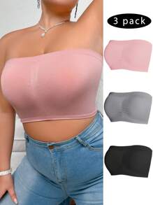 3 Cái/bộ Plus Size Cho Nữ Màu Trơn Thoải Mái Dây Áo Ngực & Bộ Áo Ngực Không Dây - Nhiều màu - Xem 4