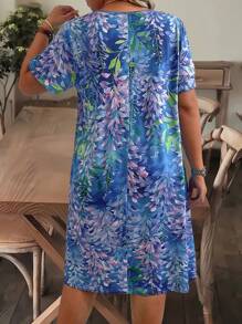 Plus Size Nữ Kỳ Nghỉ Hè In Hình Cây Tay Ngắn Áo Phông Thường Ngày - Màu xanh lam - Xem 2
