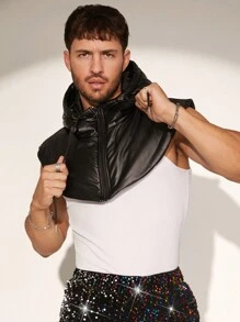 FeverCity Áo vest không tay có mũ trùm đầu màu trơn dành cho nam, mùa đông - màu đen - Xem 4