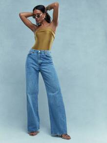 MISSGUIDED Y2K Futuristic Metallic Look Flap Detail Bandeau Bodysuit - Yellow - View 5