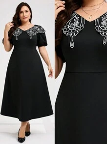 Modelyn Abito a maniche corte semplice decorato colletto per la vita grande delle donne adatto alluso quotidiano