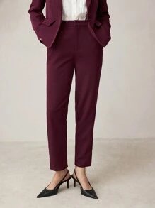 BizChic Traje de chaqueta y pantalón burdeos elegante y profesional para mujer, ropa de trabajo de otoño - Rojo - Ver 6