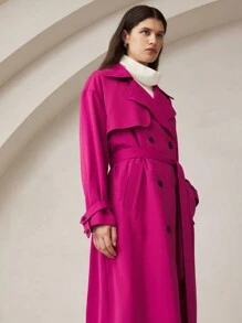 BizChic Áo khoác dài tay đơn giản màu trơn giản dị dành cho nữ, trang phục công sở thường ngày mùa thu dành cho nữ - Màu Hồng Tươi - Xem 3