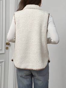 SHEIN EZwear 撞色立领羊毛背心夹克，秋冬款 - 米色 - 查看 2